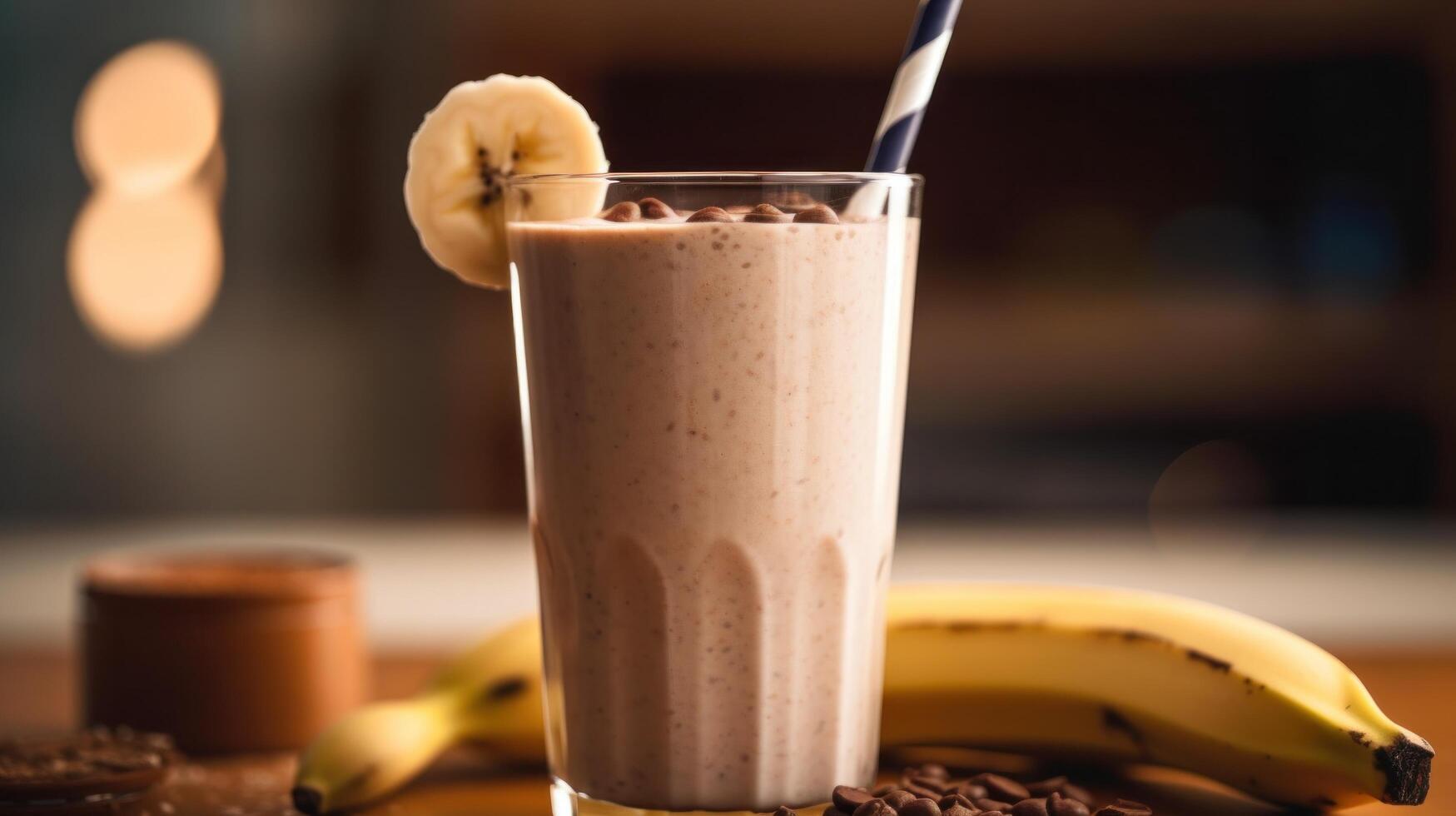Chocolate oatmeal and banana milkshake smoothie. Illustration photo