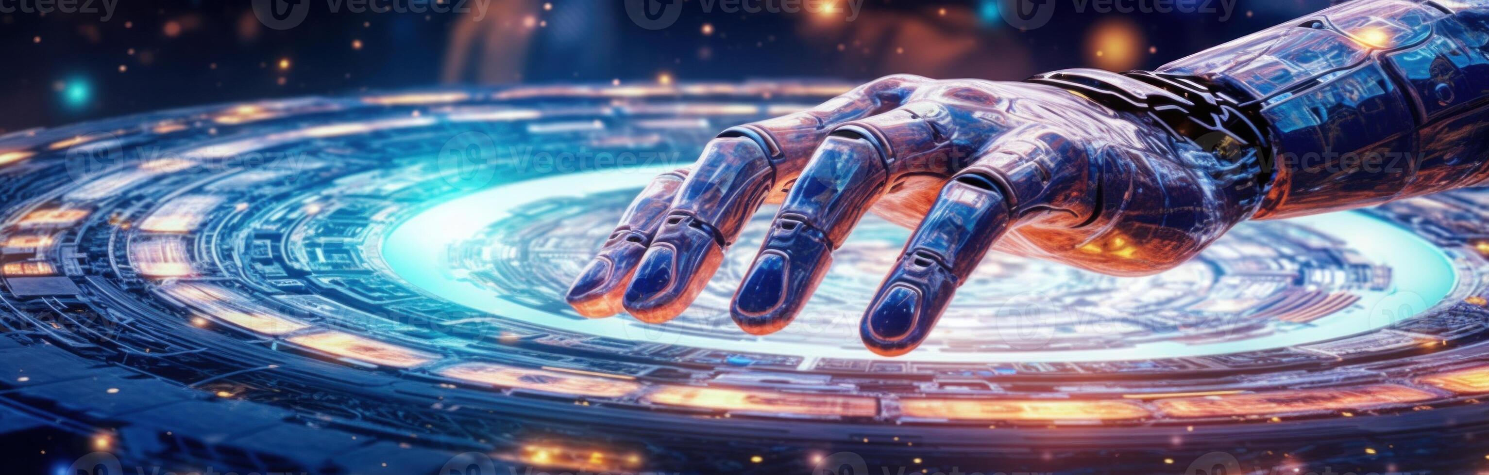 Modern futuristic robots and artificial intelligence hand. Illustration photo