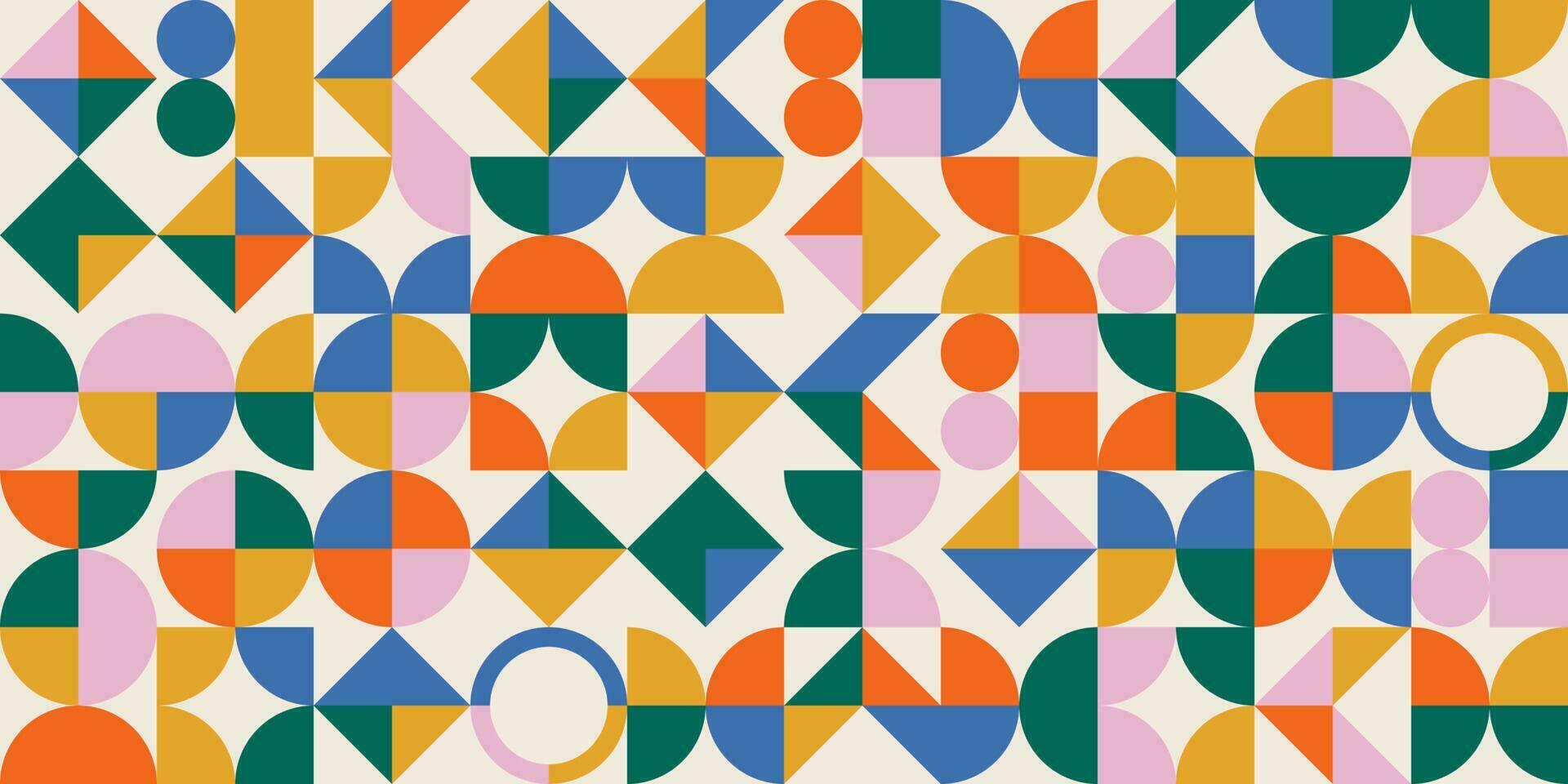 Geometry colorful Bauhaus background with simple shape and figure. Abstract minimalistic pattern design in Scandinavian style for web banner, business presentation, branding package, fabric print vector