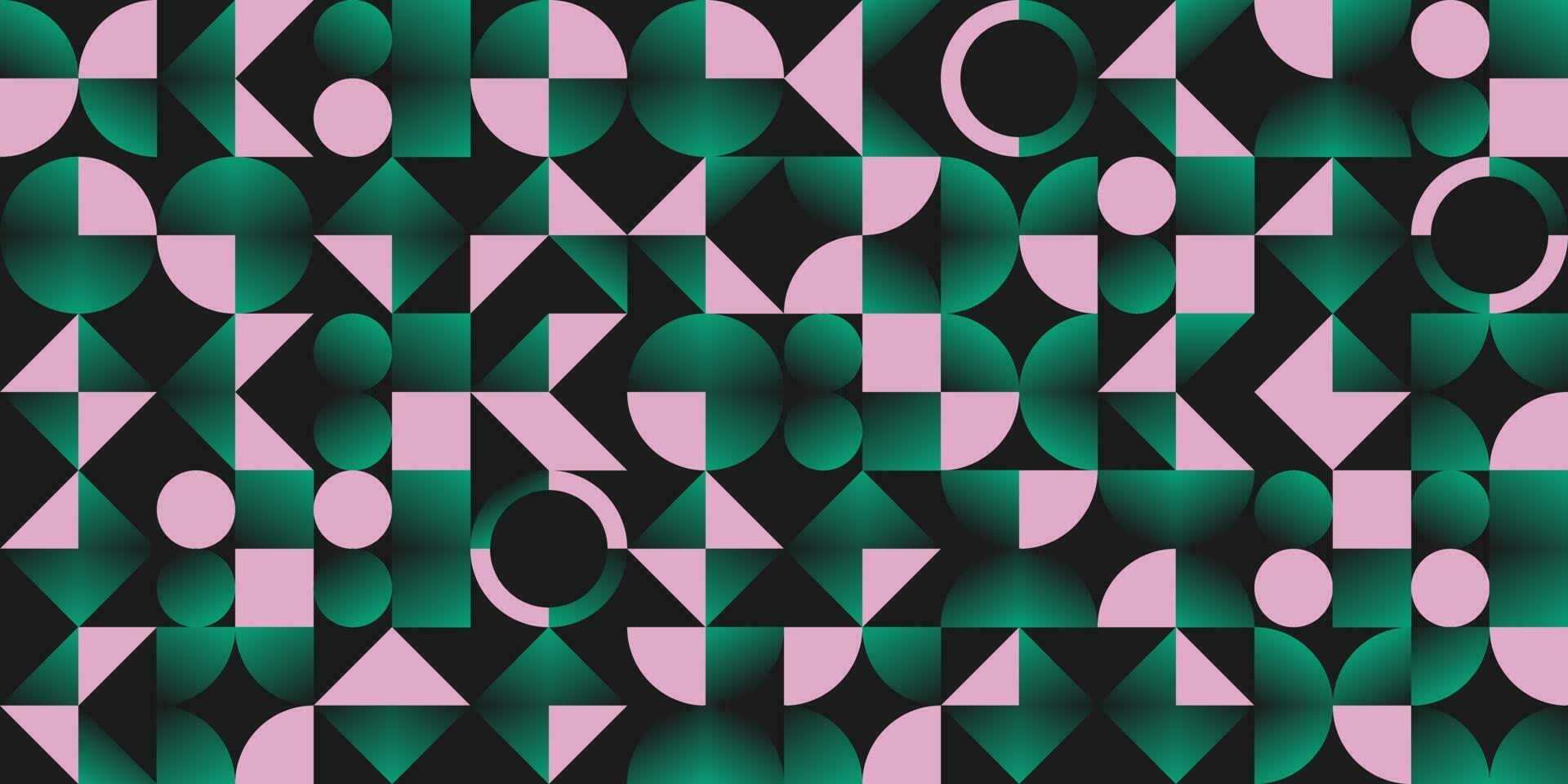 Modern abstract vector pattern artwork with various geometric shapes and elements. Pink and gradient green. Digital graphics design for poster, cover, art, presentation, prints, fabric, wallpaper