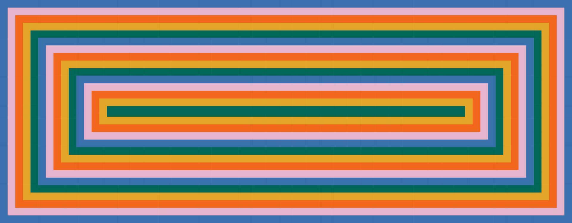 Groovy abstract background with rainbow colored striped rectangles. Retro color spectrum. 60-70s style  pattern with colorful lines Trendy cartoon vector backdrop. Vintage hippie stripe print