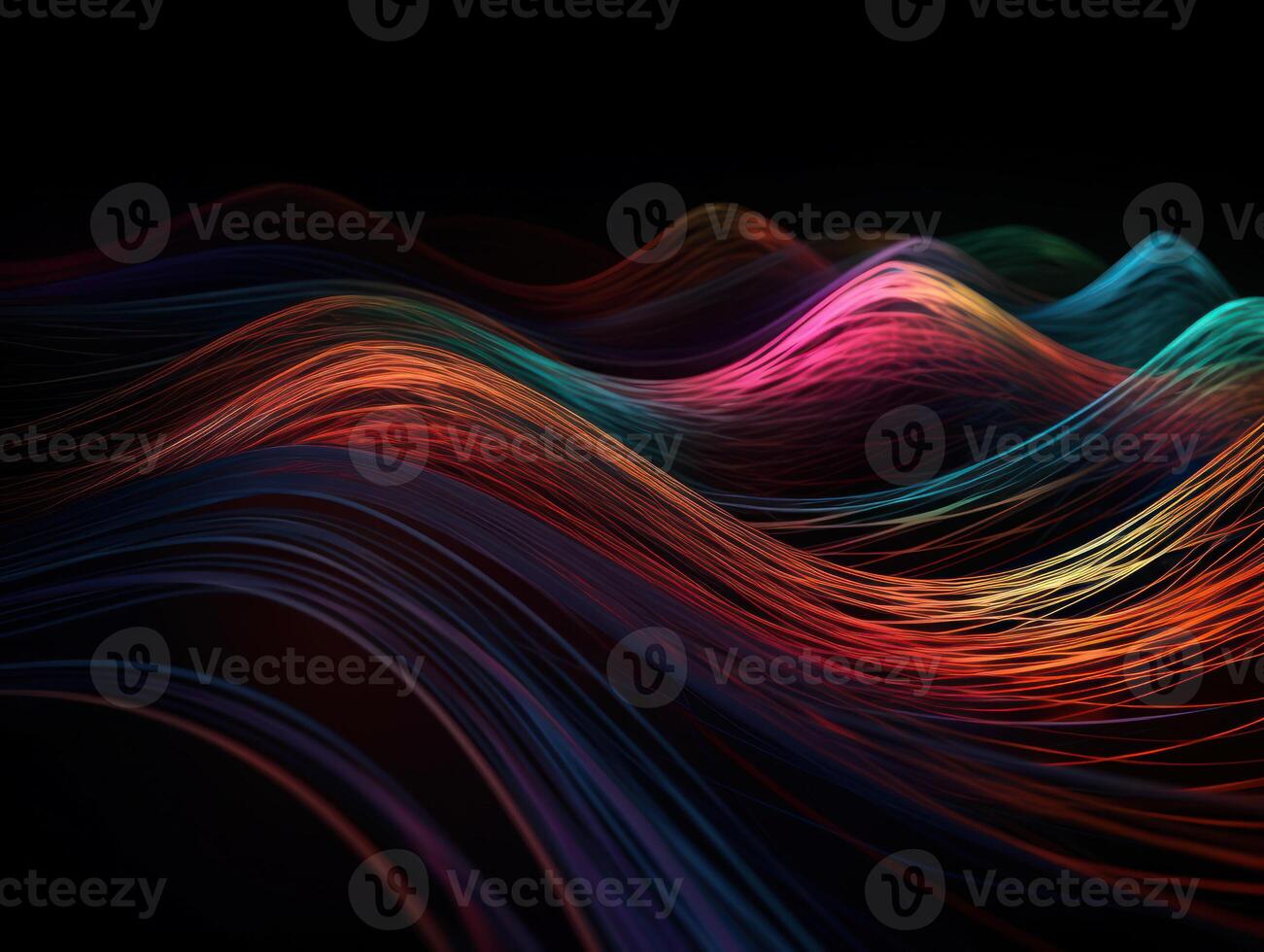 Neon lights wavy lines on dark background Created with technology. photo
