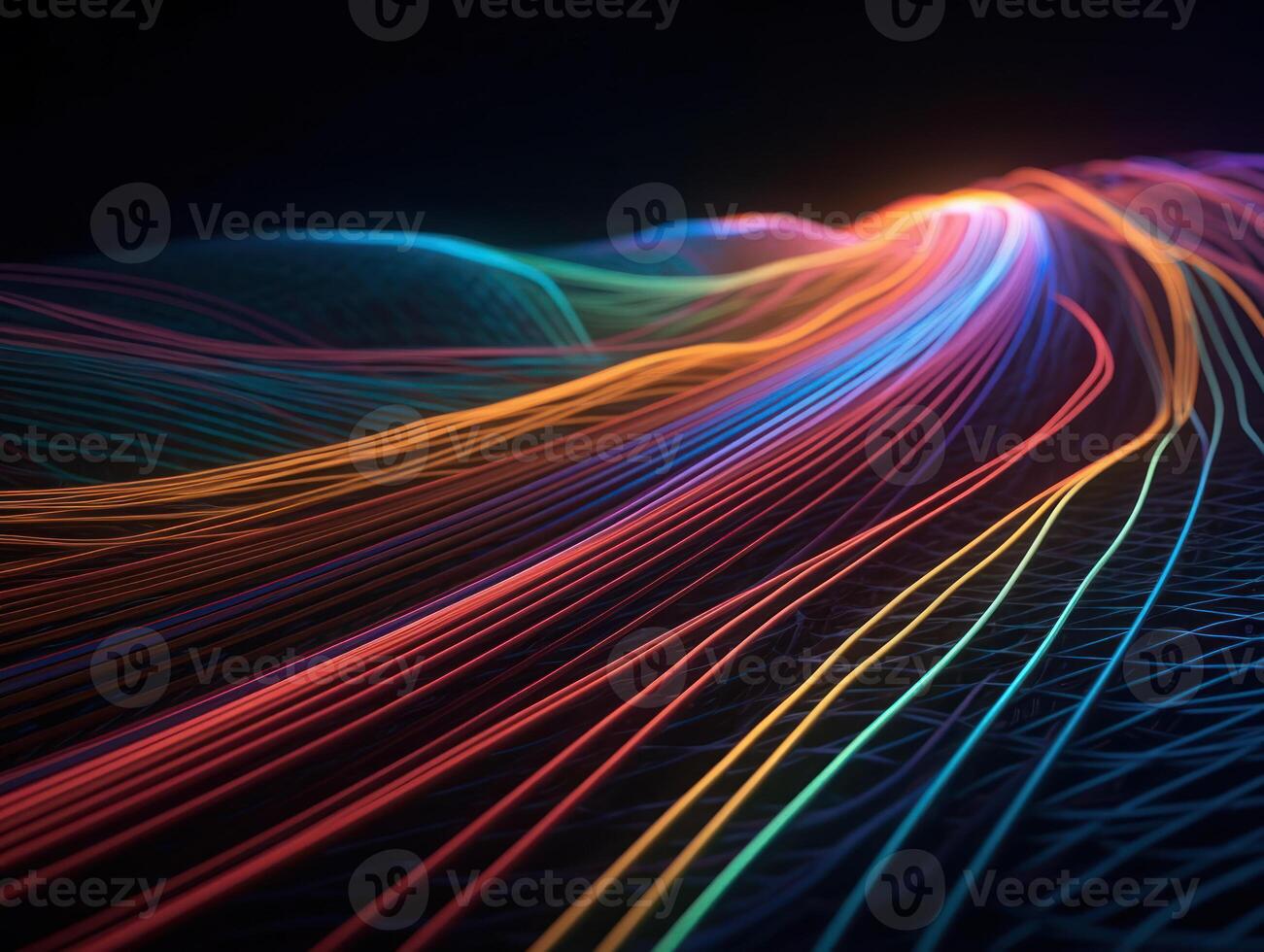 Neon lights wavy lines on dark background Created with technology. photo