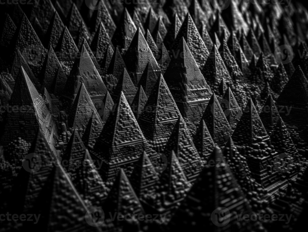 Futuristic abstract pyramid geometric dark black background created with technology photo