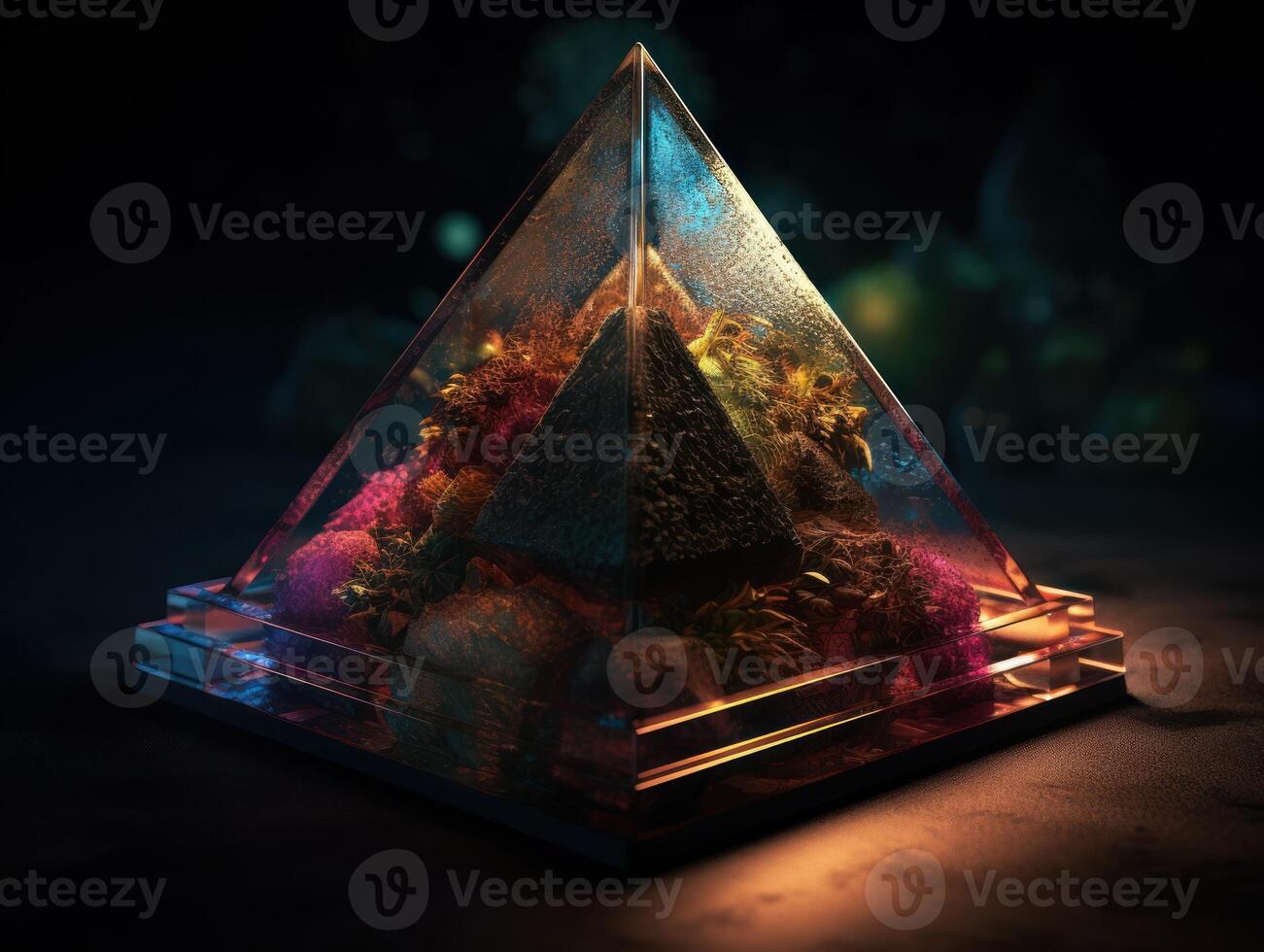 Futuristic abstract pyramid geometric background created with technology photo