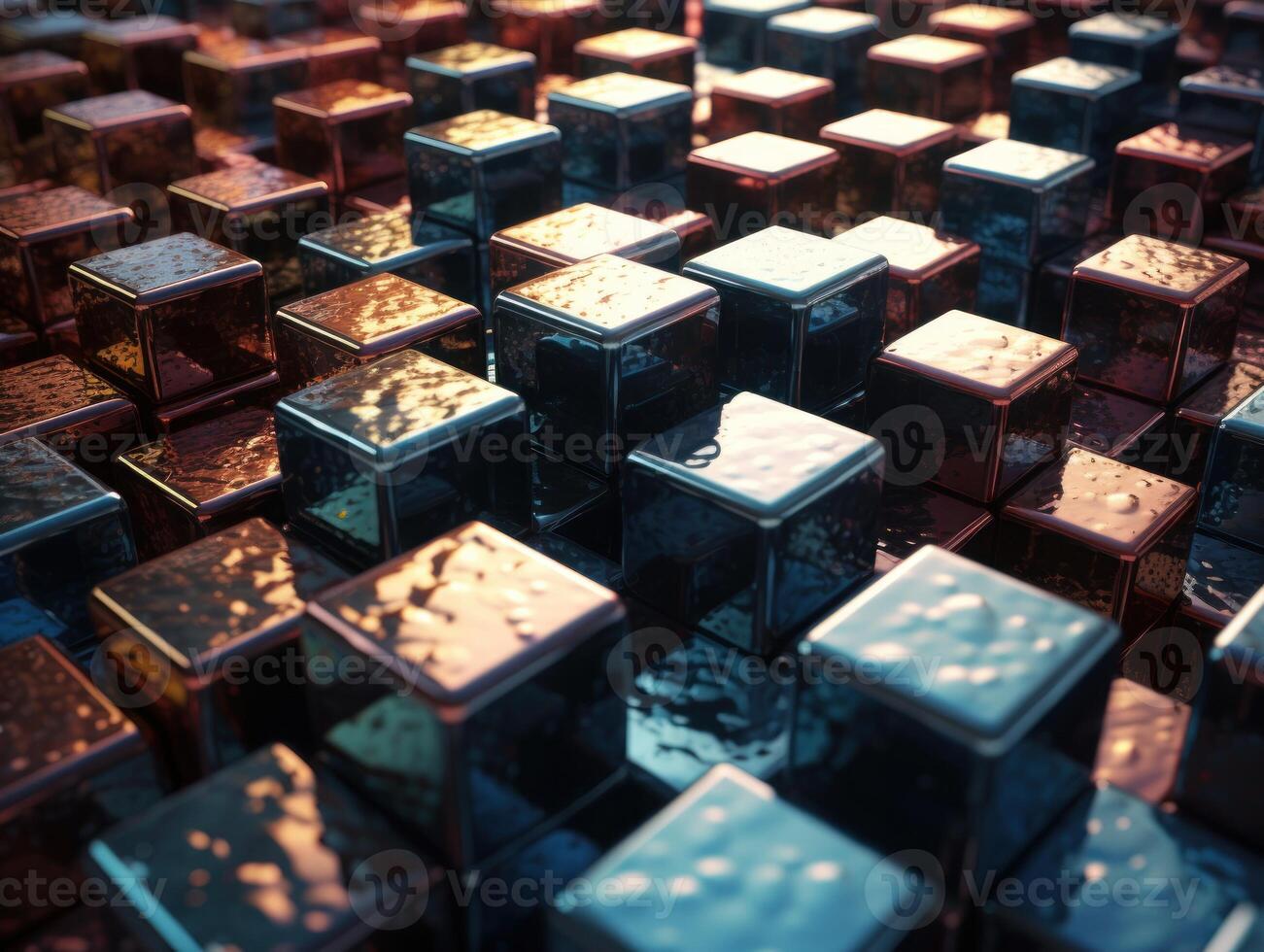 Futuristic metallic cubes background Abstract geometric mosaic grid Square tiles pattern technology photo