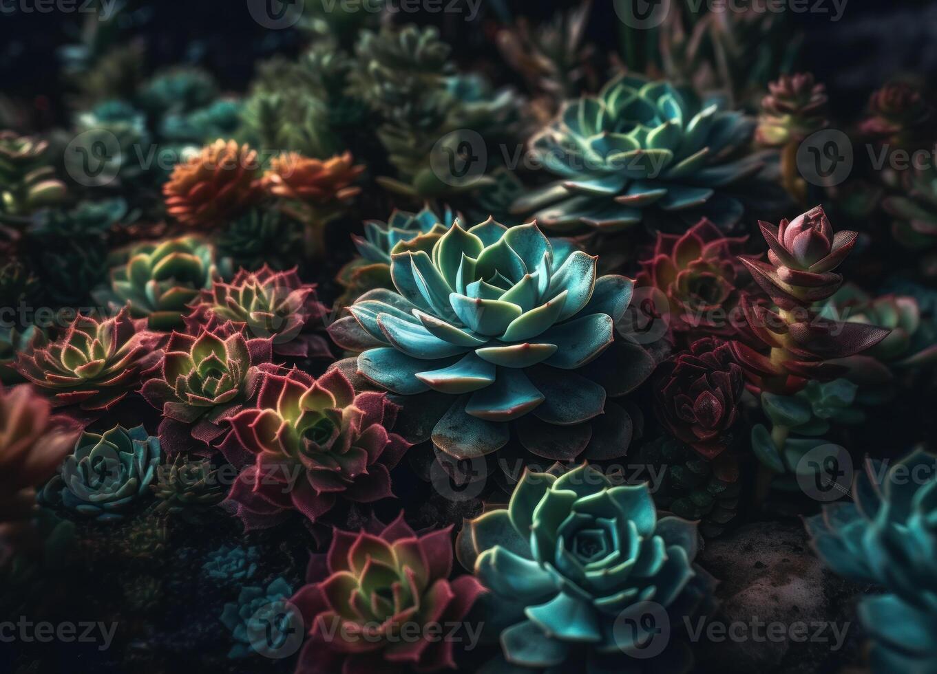 Miniature home flowers succulents and cactus in the garden Created with technology photo