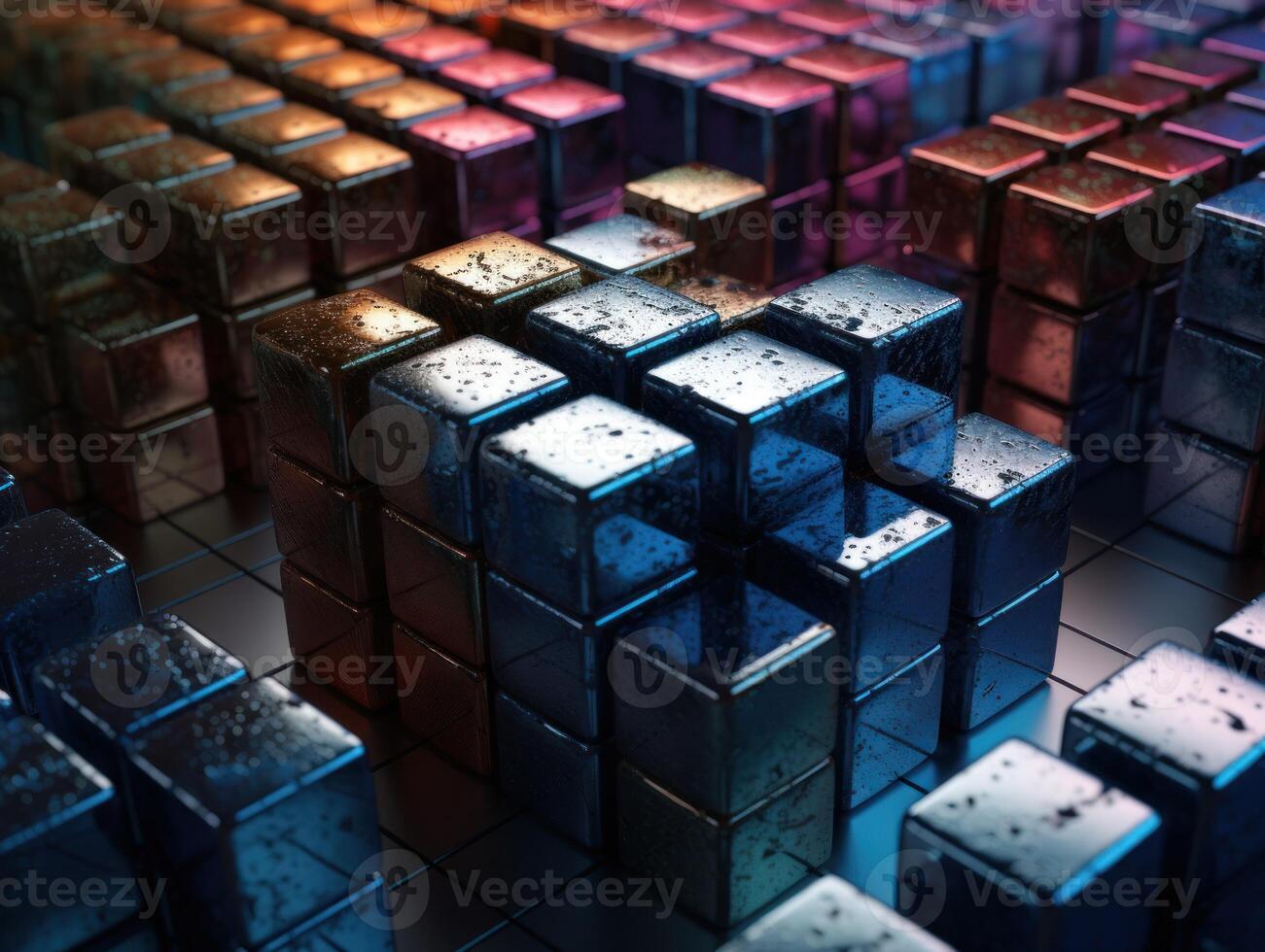 Futuristic metallic cubes background Abstract geometric mosaic grid Square tiles pattern technology photo