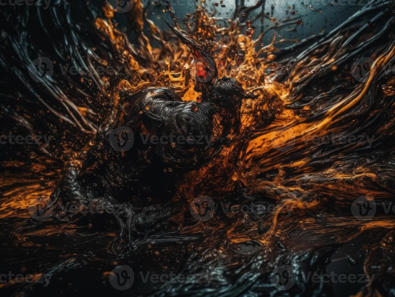 Splashes of colored liquid Oil paint on a dark background Created with technology. photo