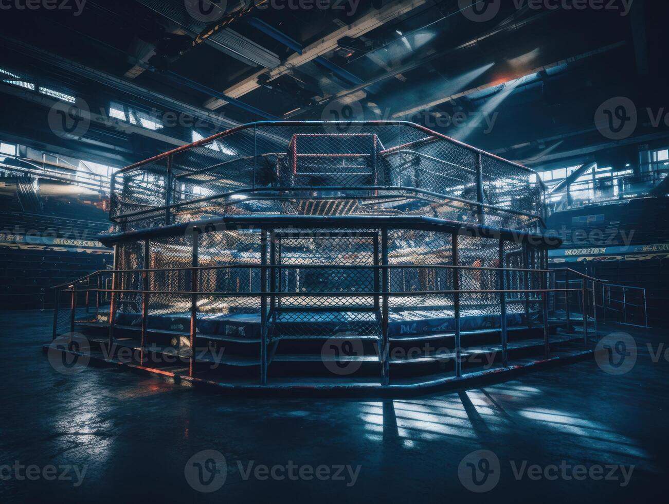 In the fighting cage Interior view of sport arena Created with technology. photo