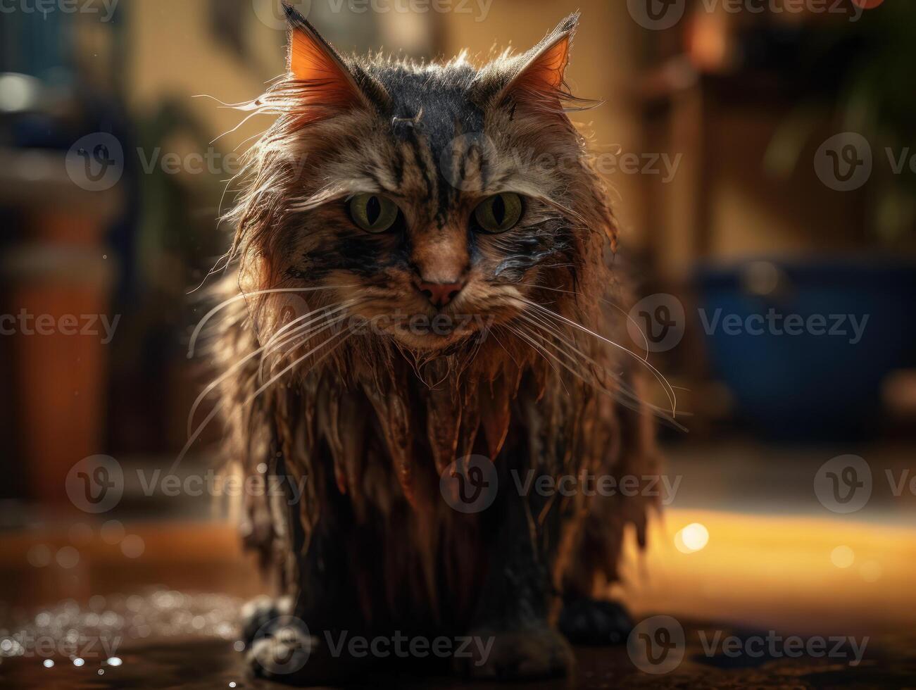 fantasía retrato de un rojo gato con grande ojos creado con generativo ai tecnología. foto