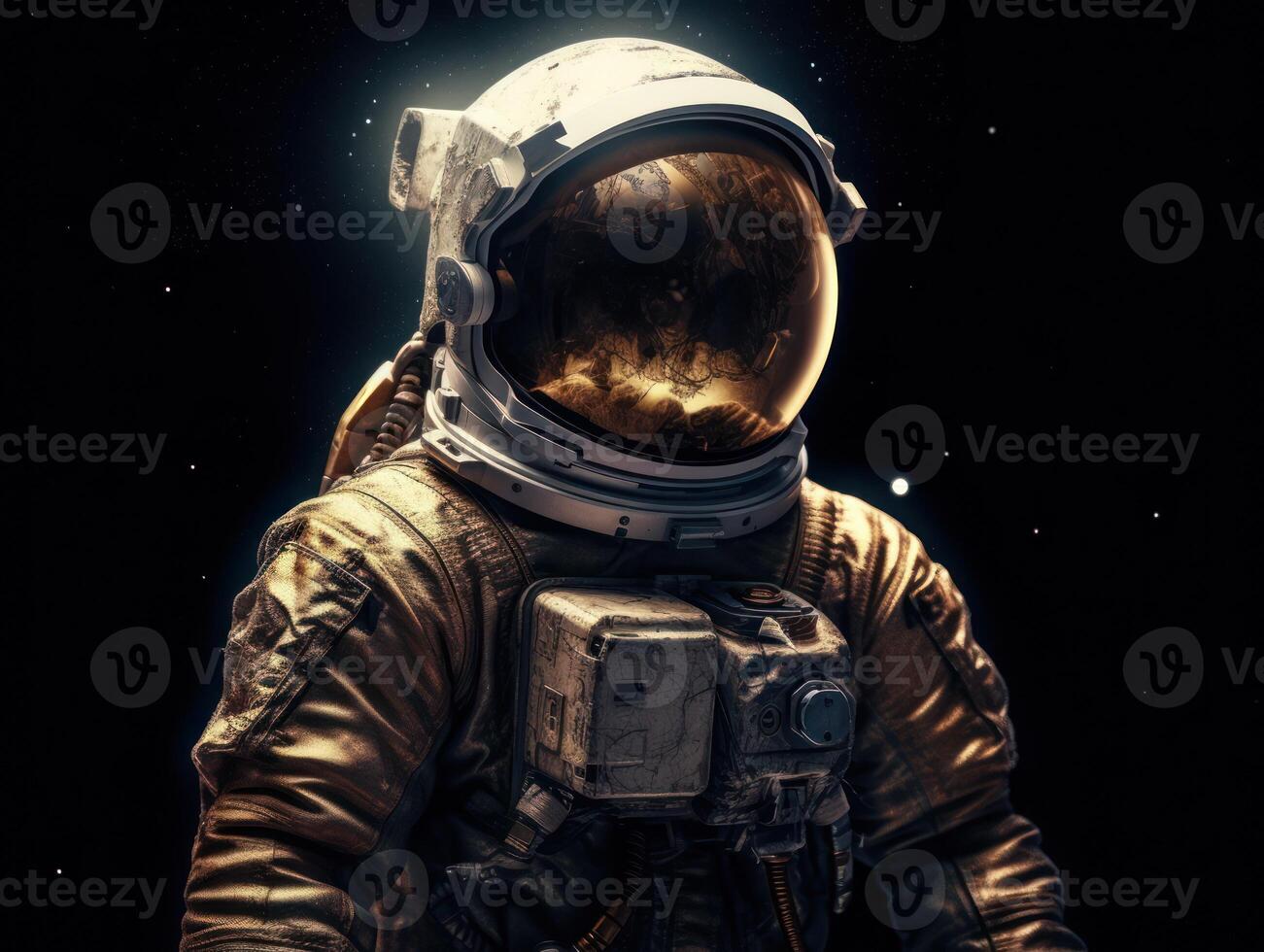 Astronaut in spacesuit against the background of the night sky Created with technology photo