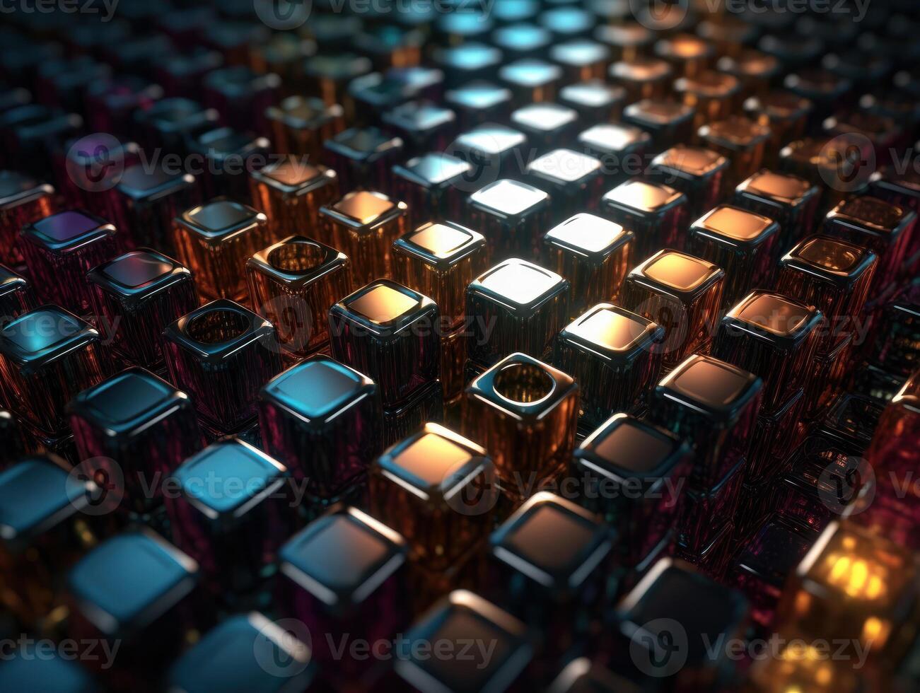 Futuristic metallic cubes background Abstract geometric mosaic grid Square tiles pattern technology photo