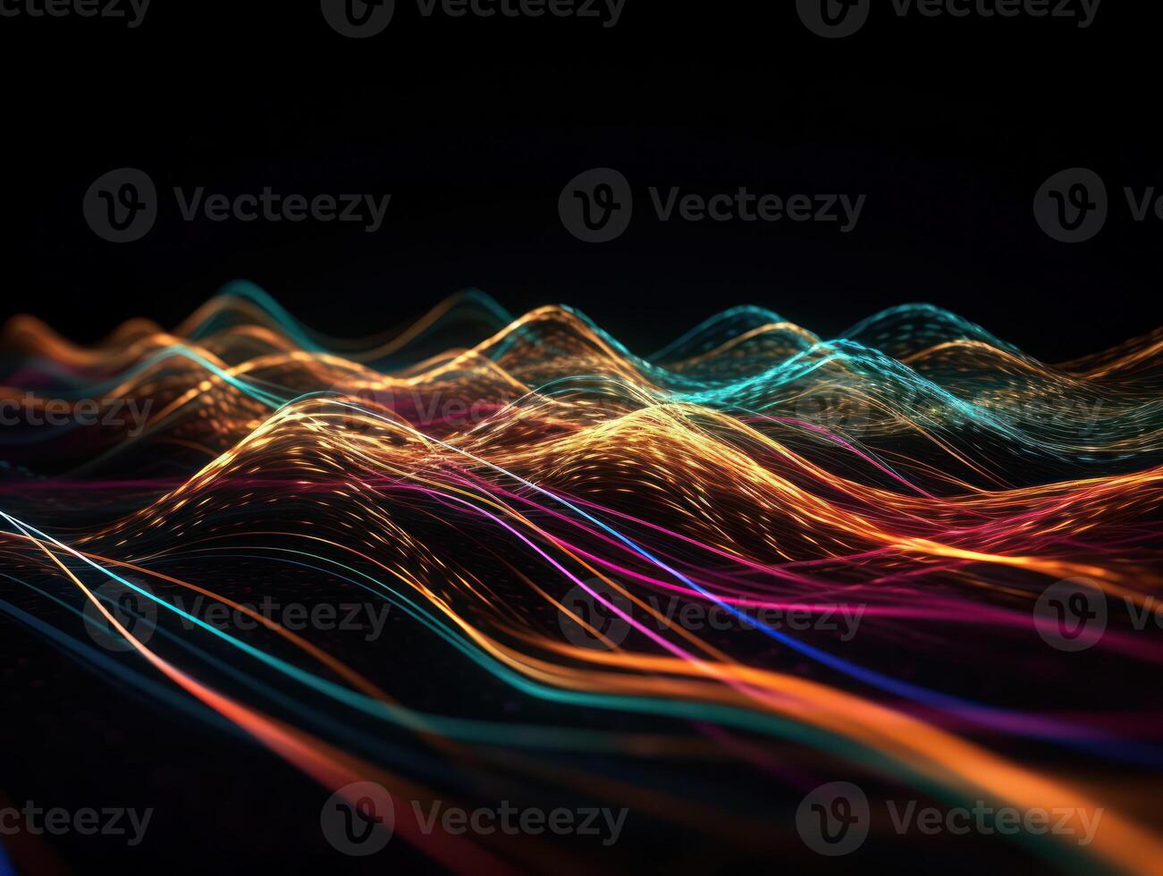 Neon lights wavy lines on dark background Created with technology. photo