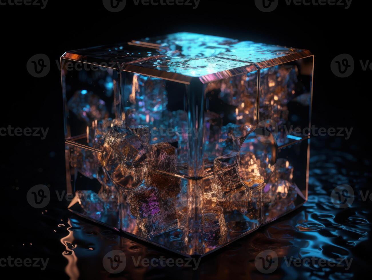 Futuristic glass cube background technology. photo