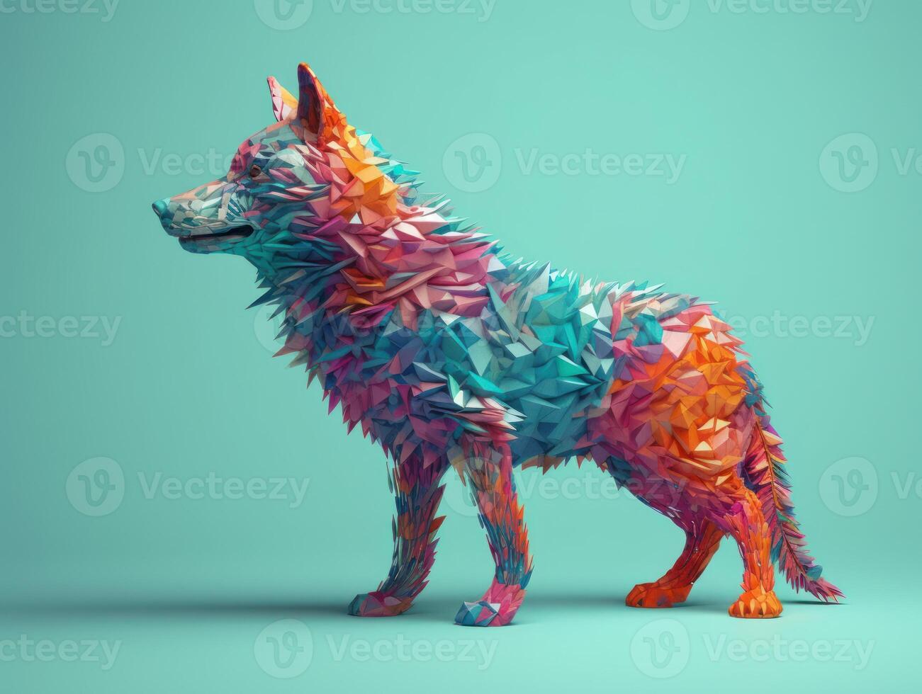 Minimalistic Wolf made of colorful origami paper Created with technology photo