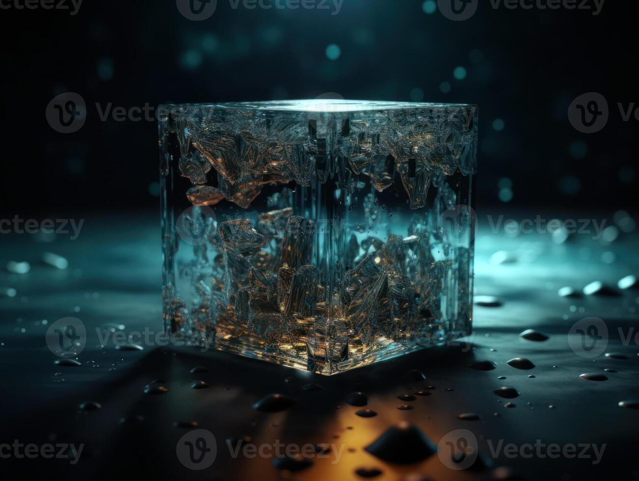 Futuristic glass cube background technology. photo