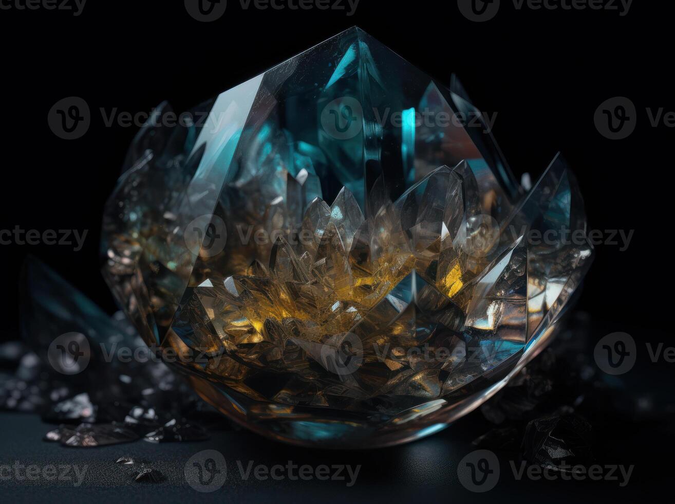 Natural gemstone on black background with reflections. Created with technology photo