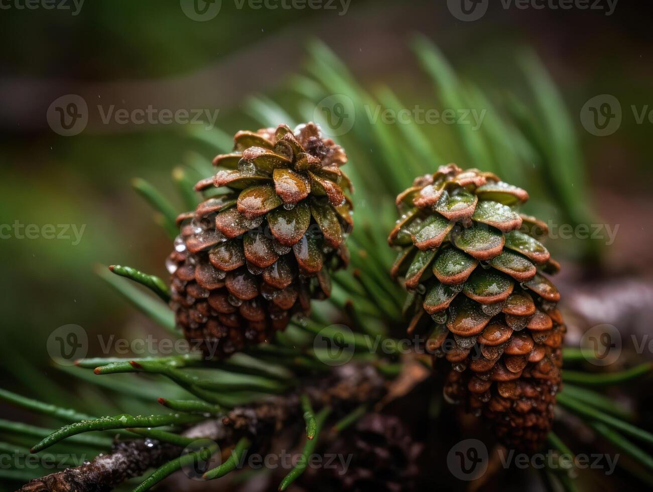 Pine cones in the forest. Selective focus. Created with technology. photo