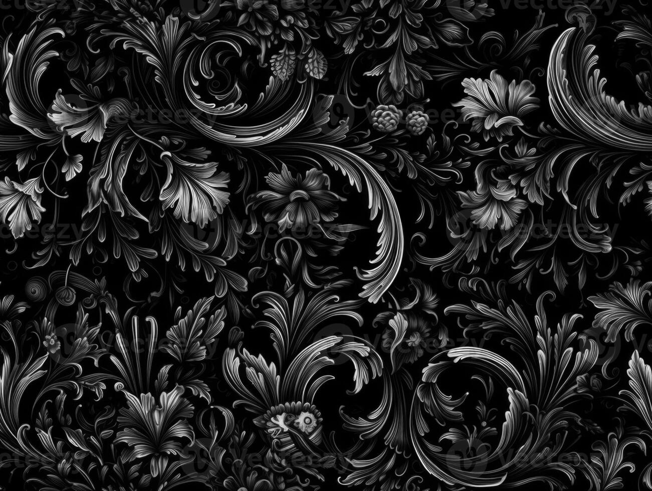 Seamless pattern Royal vintage Victorian Gothic background Rococo venzel and whorl created with technology. photo