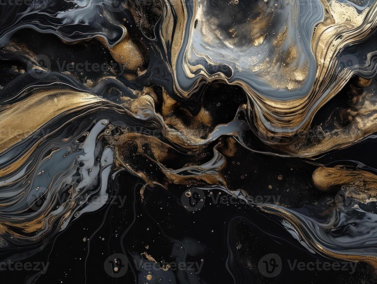 Abstract black and gold marble background. Fantasy fractal texture. Digital art. Created with technology photo