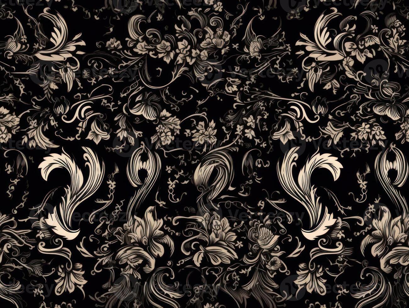 Seamless pattern Royal vintage Victorian Gothic background Rococo venzel and whorl created with technology. photo