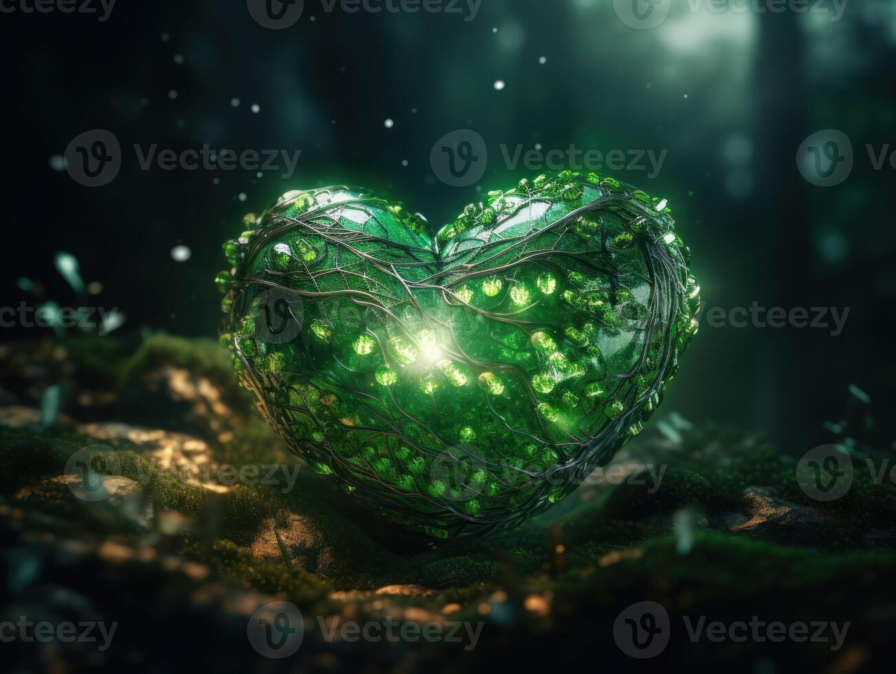 Green heart that represents environmental protection created with technology. photo