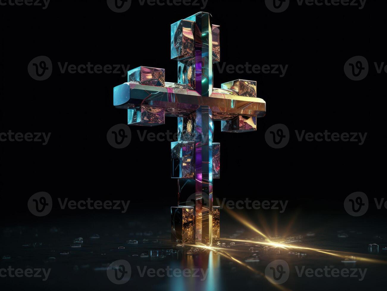 Crystal cross on a black background Created with technology photo