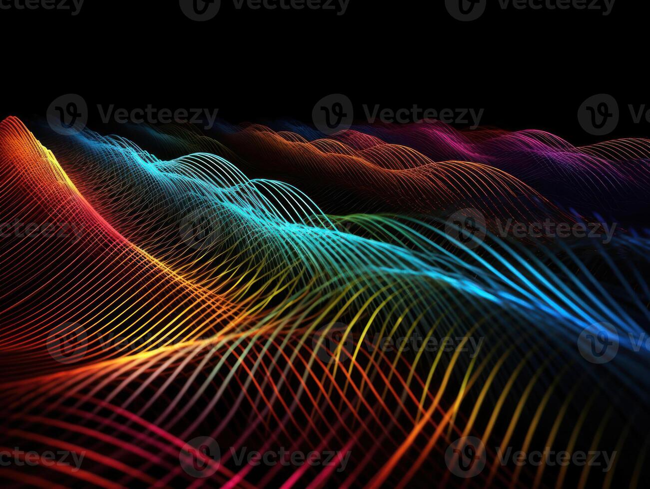 Neon lights wavy lines on dark background Created with technology. photo