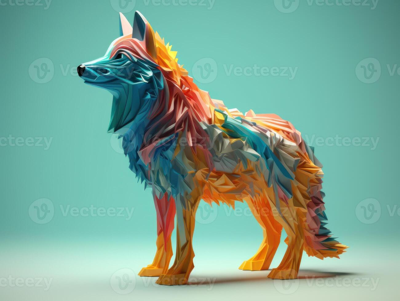 Minimalistic Wolf made of colorful origami paper Created with technology photo