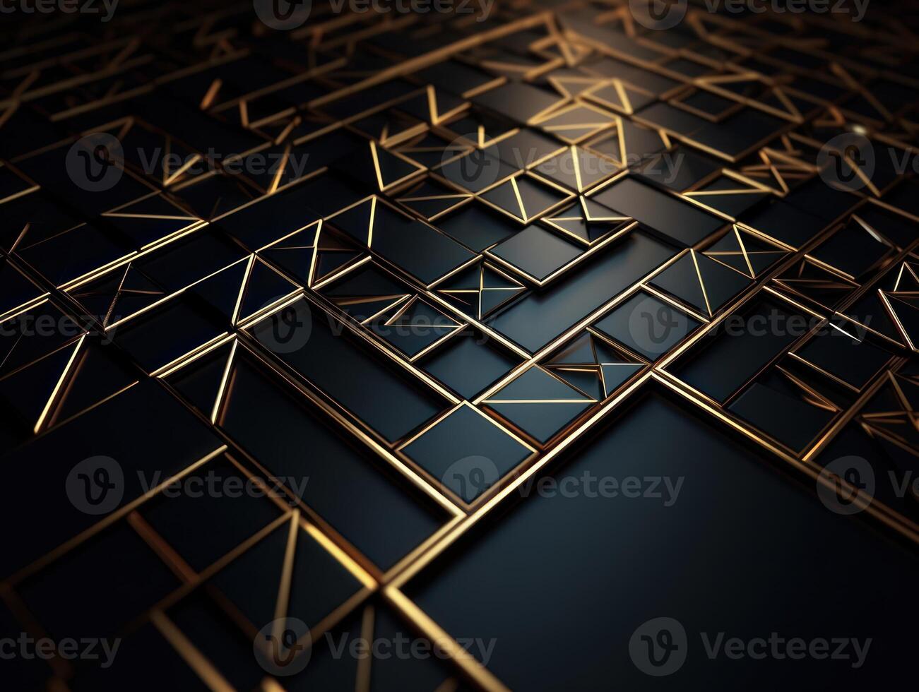 Dark black mosaic background with golden lines Art Deco luxury style texture Created with technology photo