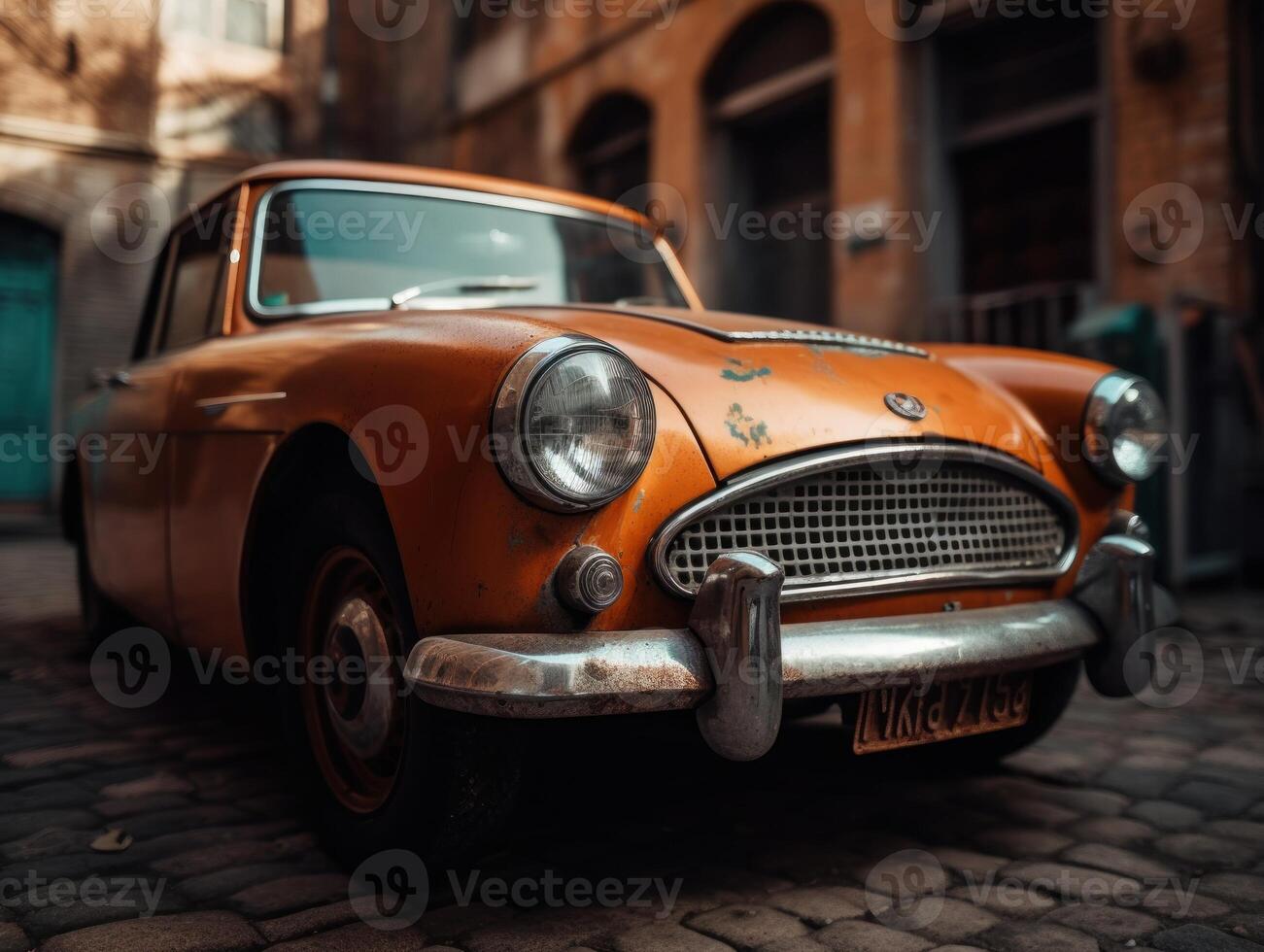 Fragments of an old car created with technology photo