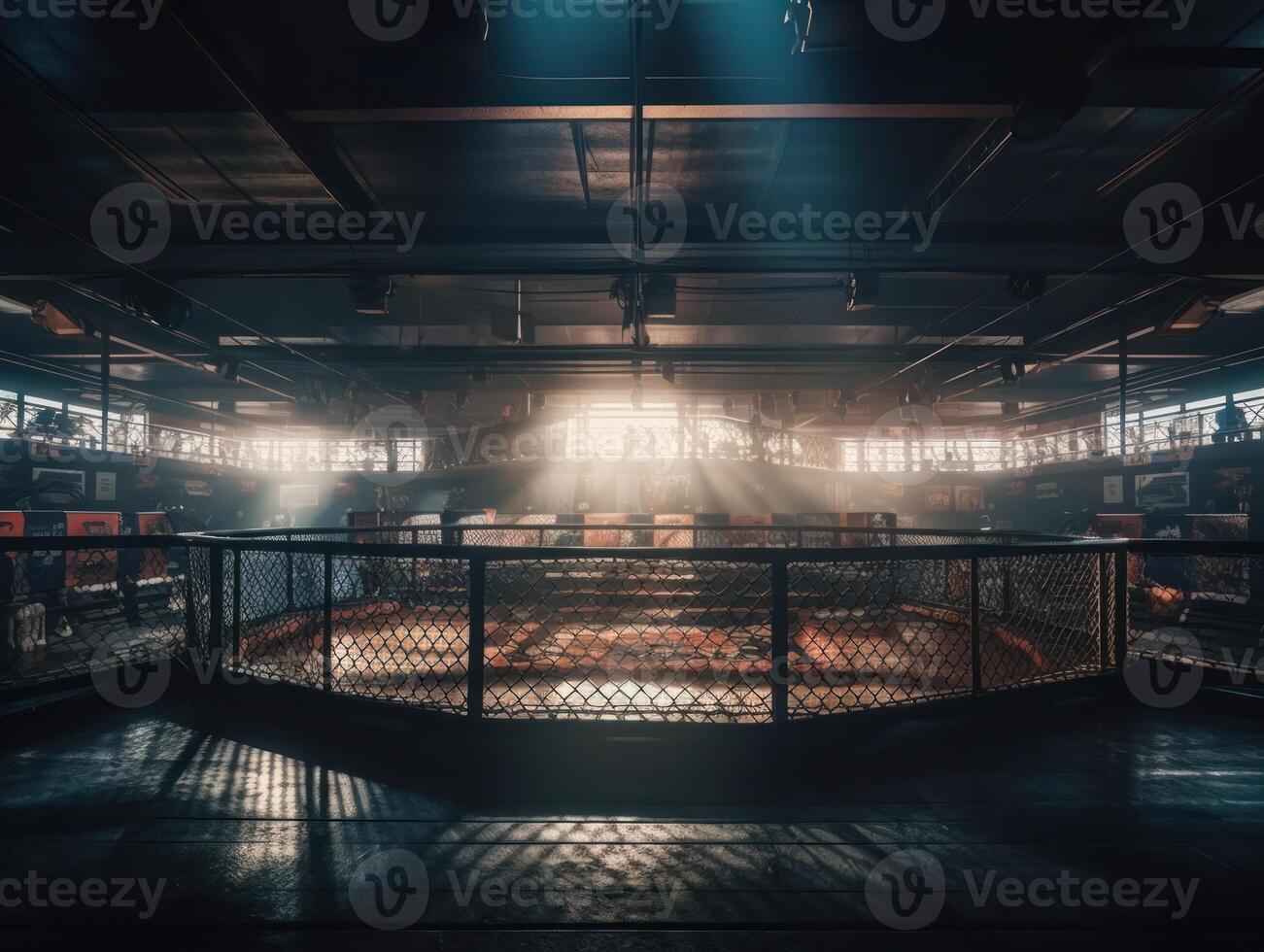 In the fighting cage Interior view of sport arena Created with technology. photo