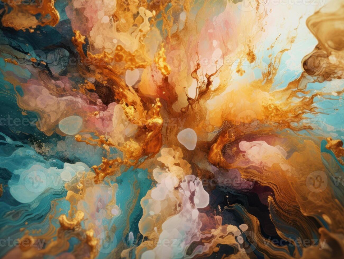 Abstract colorful background. Mixing acrylic paints. Gold marble painting, stylized and textured, artistic paint decoration for canvas print or wallpaper. Created with technology. photo