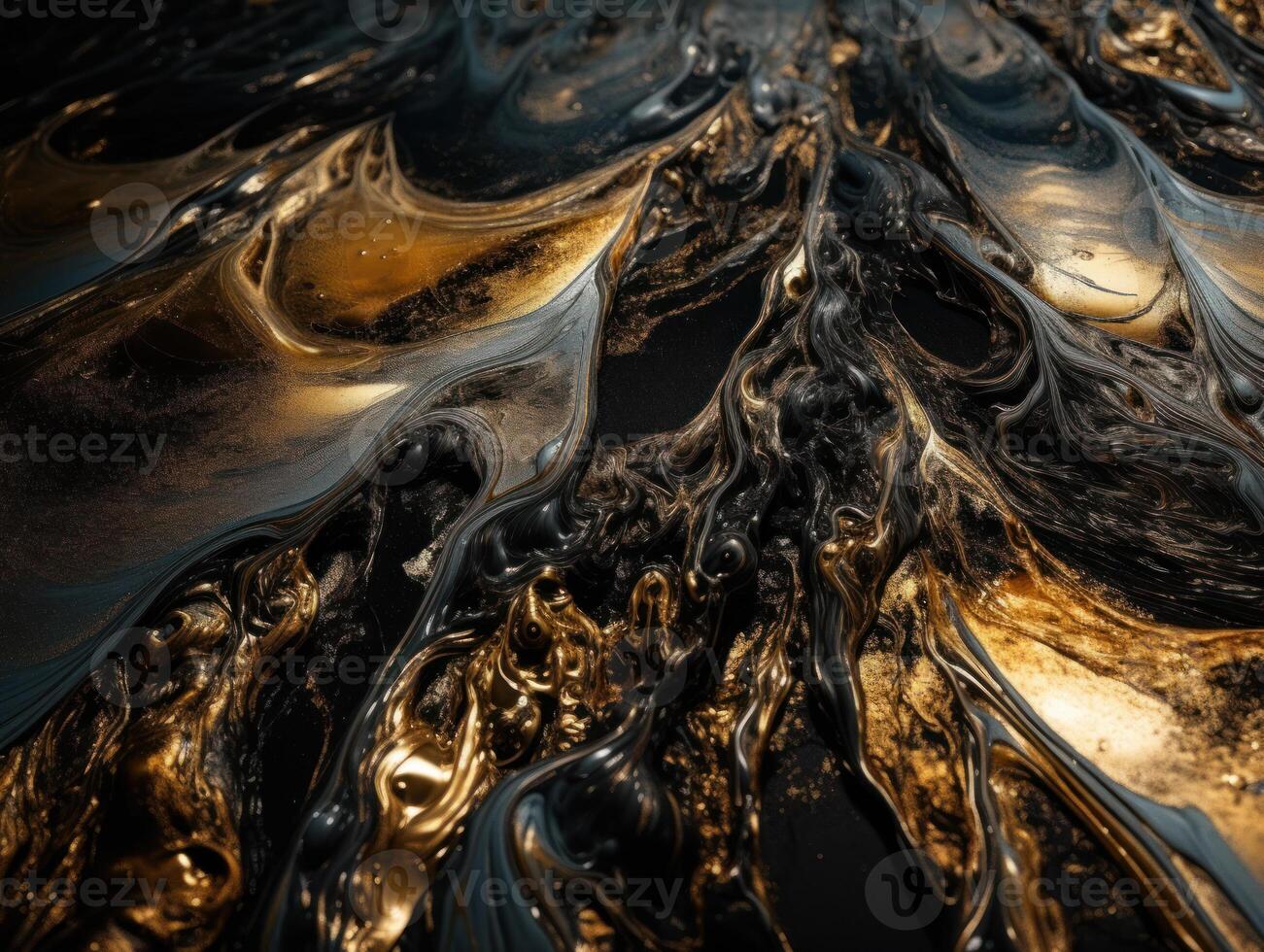 Abstract black and gold marble background. Fantasy fractal texture. Digital art. Created with technology photo