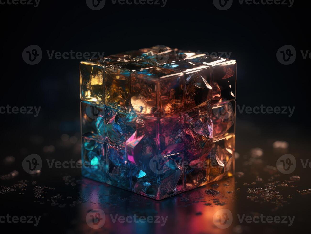 Futuristic glass cube background technology. photo