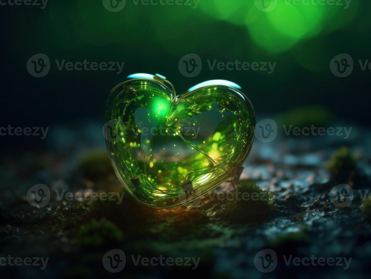 Green heart that represents environmental protection created with technology. photo