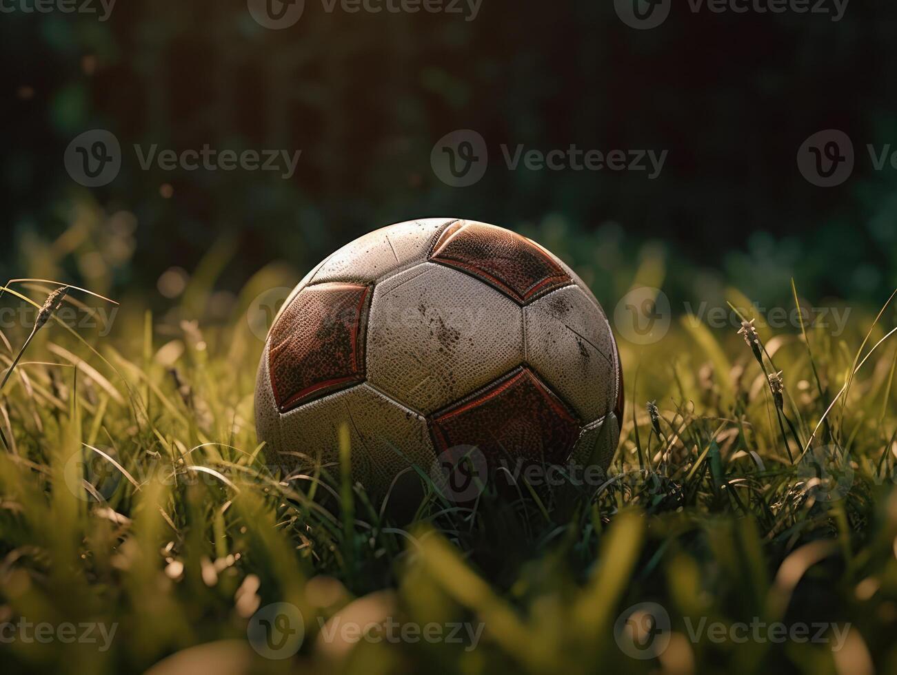 Soccer ball on green grass Created with technology photo