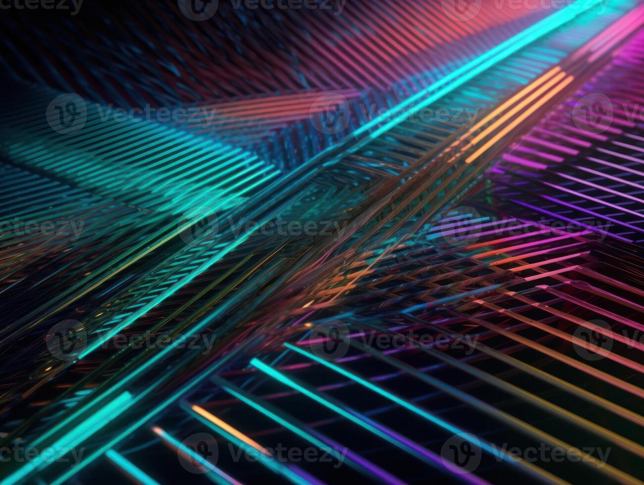 Neon lights diagonal lines on dark background Created with technology photo
