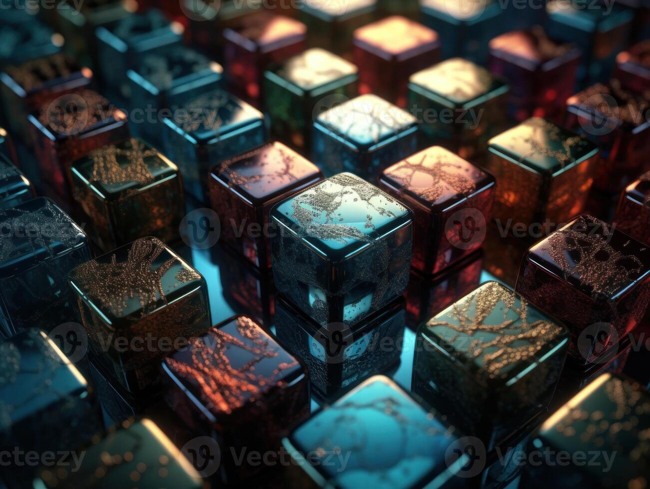 Futuristic metallic cubes background Abstract geometric mosaic grid Square tiles pattern technology photo
