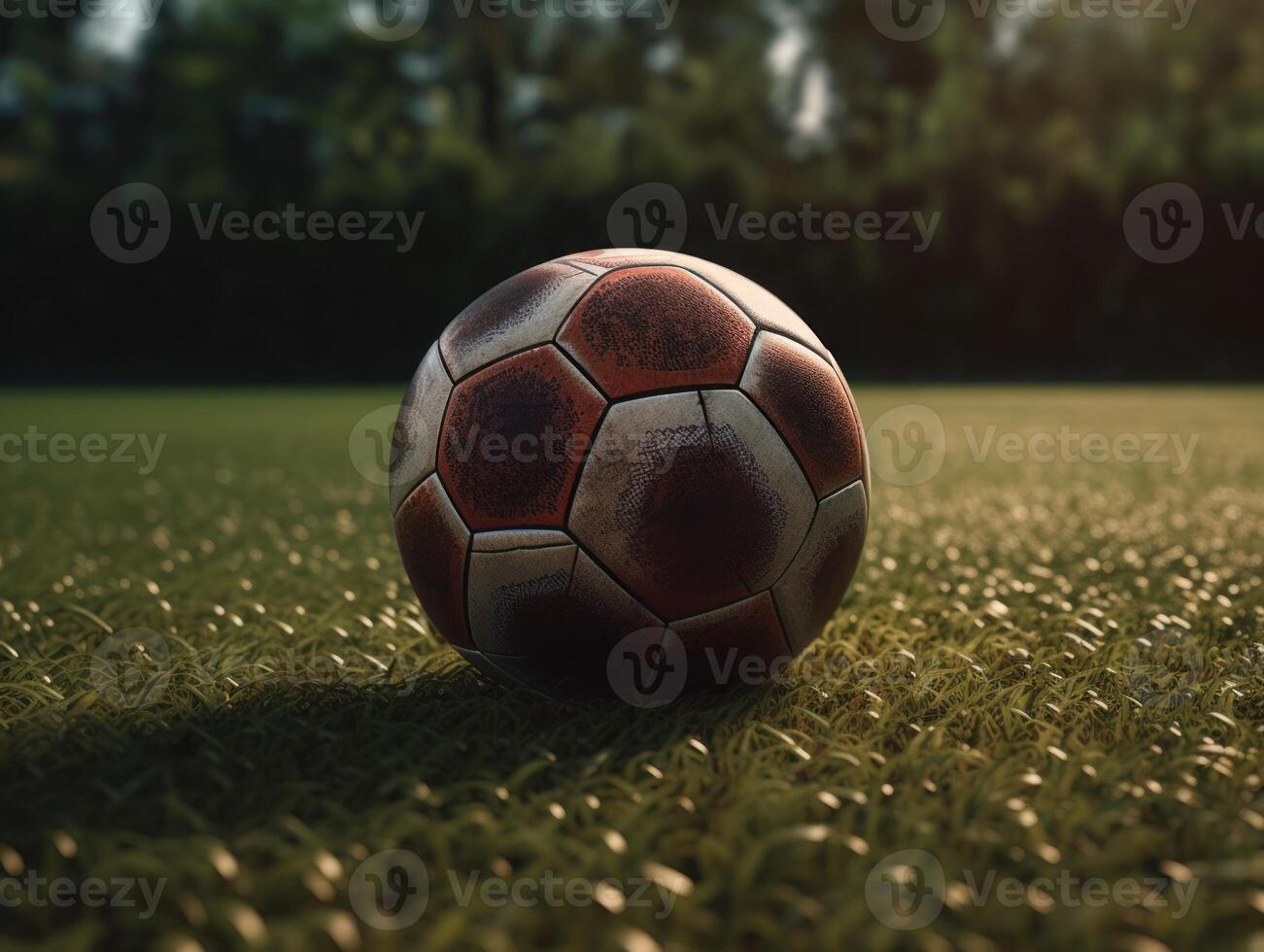 Soccer ball on green grass Created with technology photo