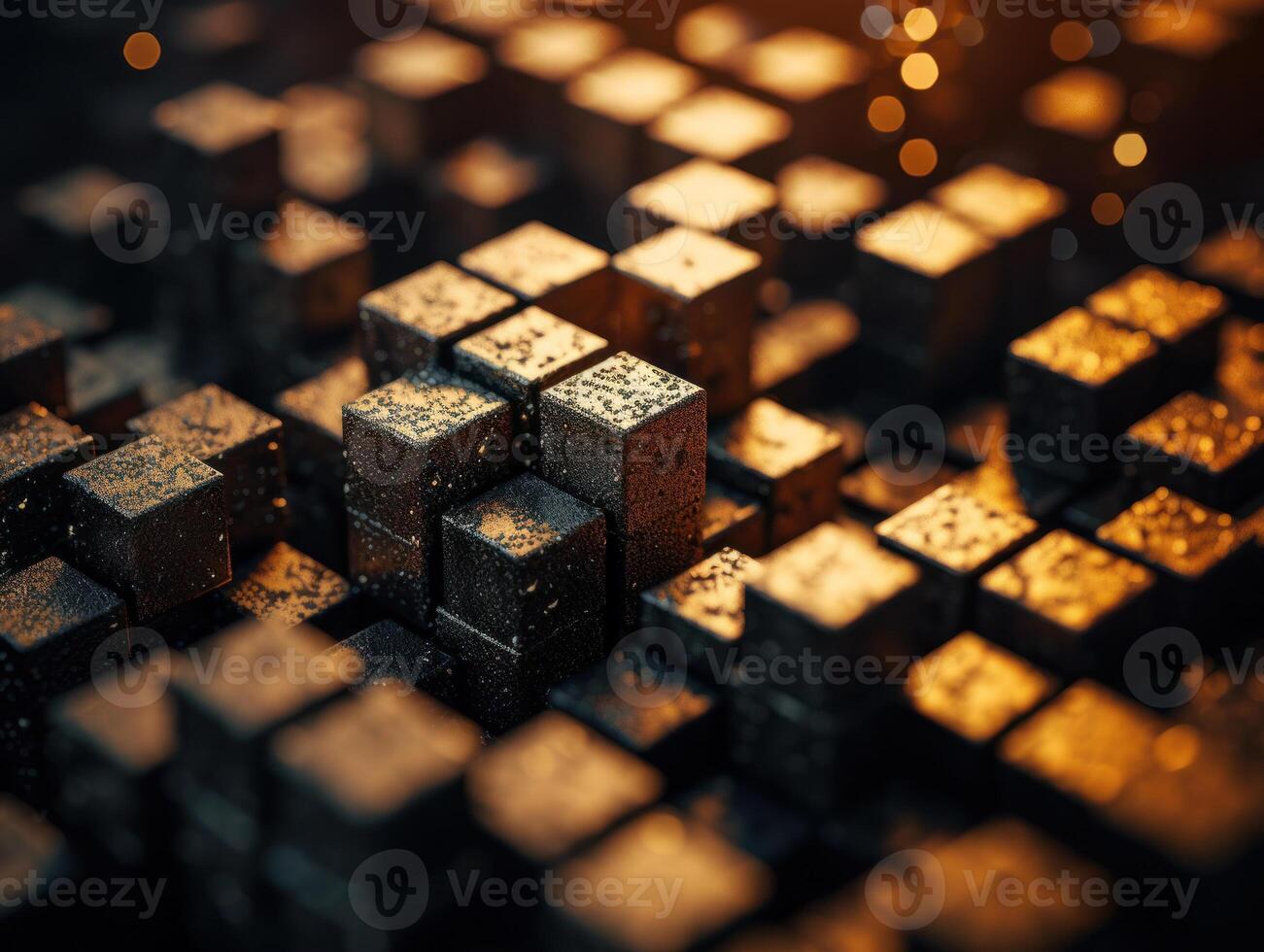 Futuristic gold cubes background Abstract geometric mosaic grid Square tiles pattern technology photo