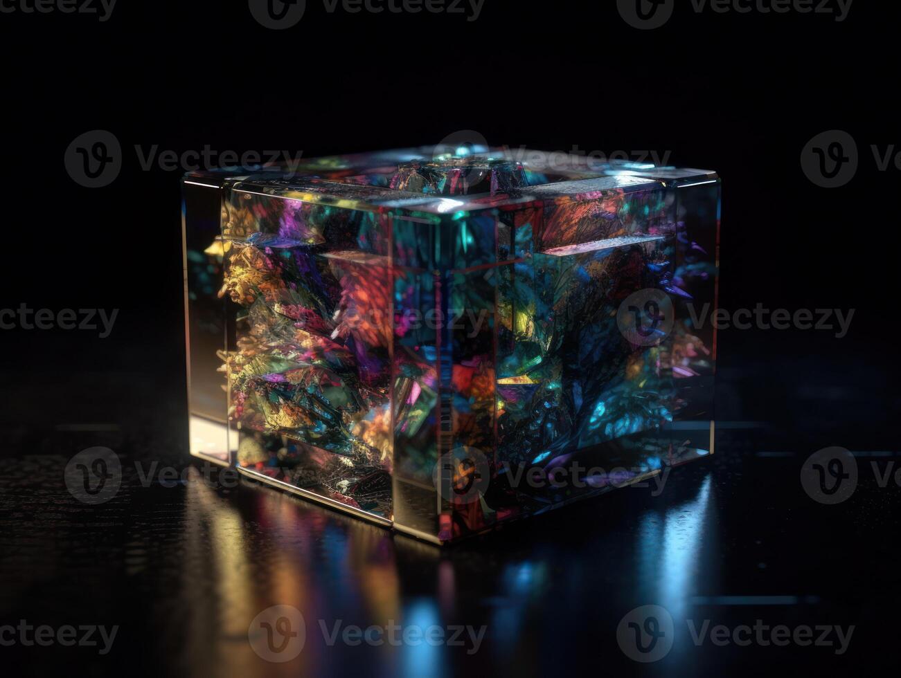 Futuristic glass cube background technology. photo