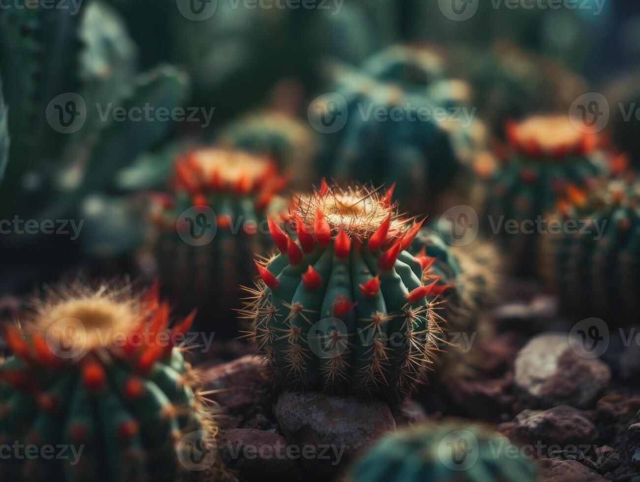 miniatura hogar flores suculentas y cactus en el jardín creado con generativo ai tecnología foto