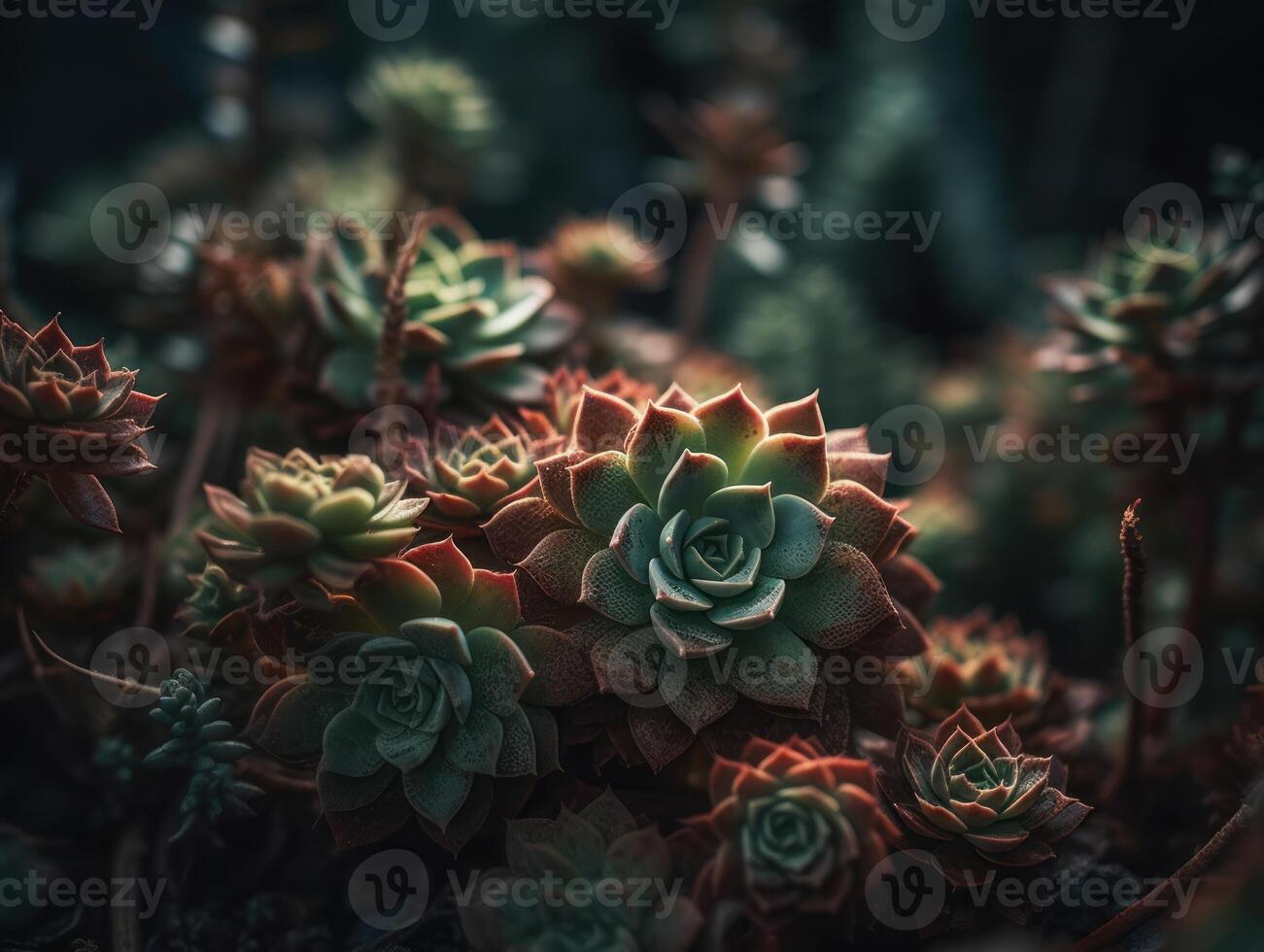 Miniature home flowers succulents and cactus in the garden Created with technology photo