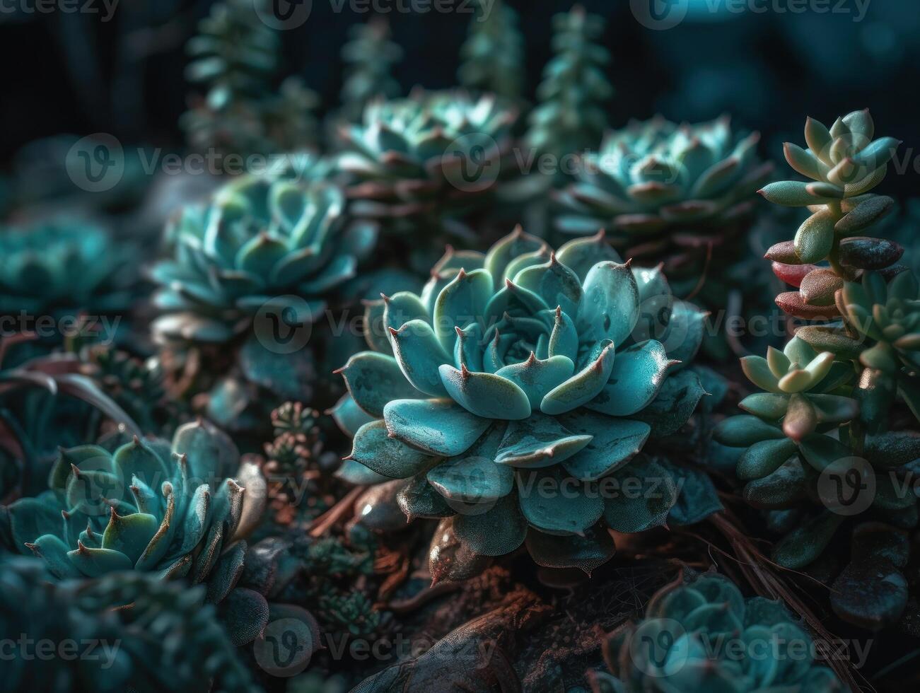 Miniature home flowers succulents and cactus in the garden Created with technology photo