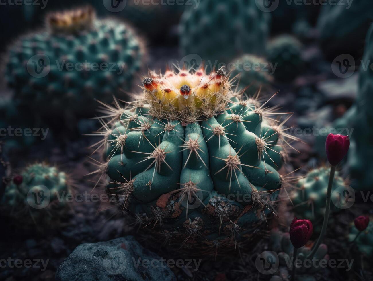 Miniature home flowers succulents and cactus in the garden Created with technology photo