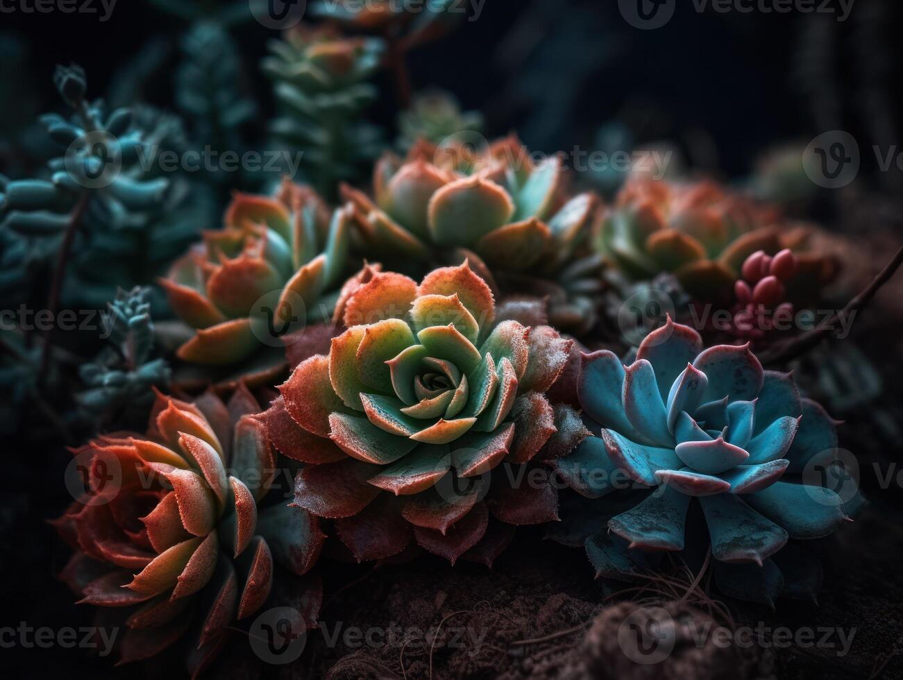 Miniature home flowers succulents and cactus in the garden Created with technology photo