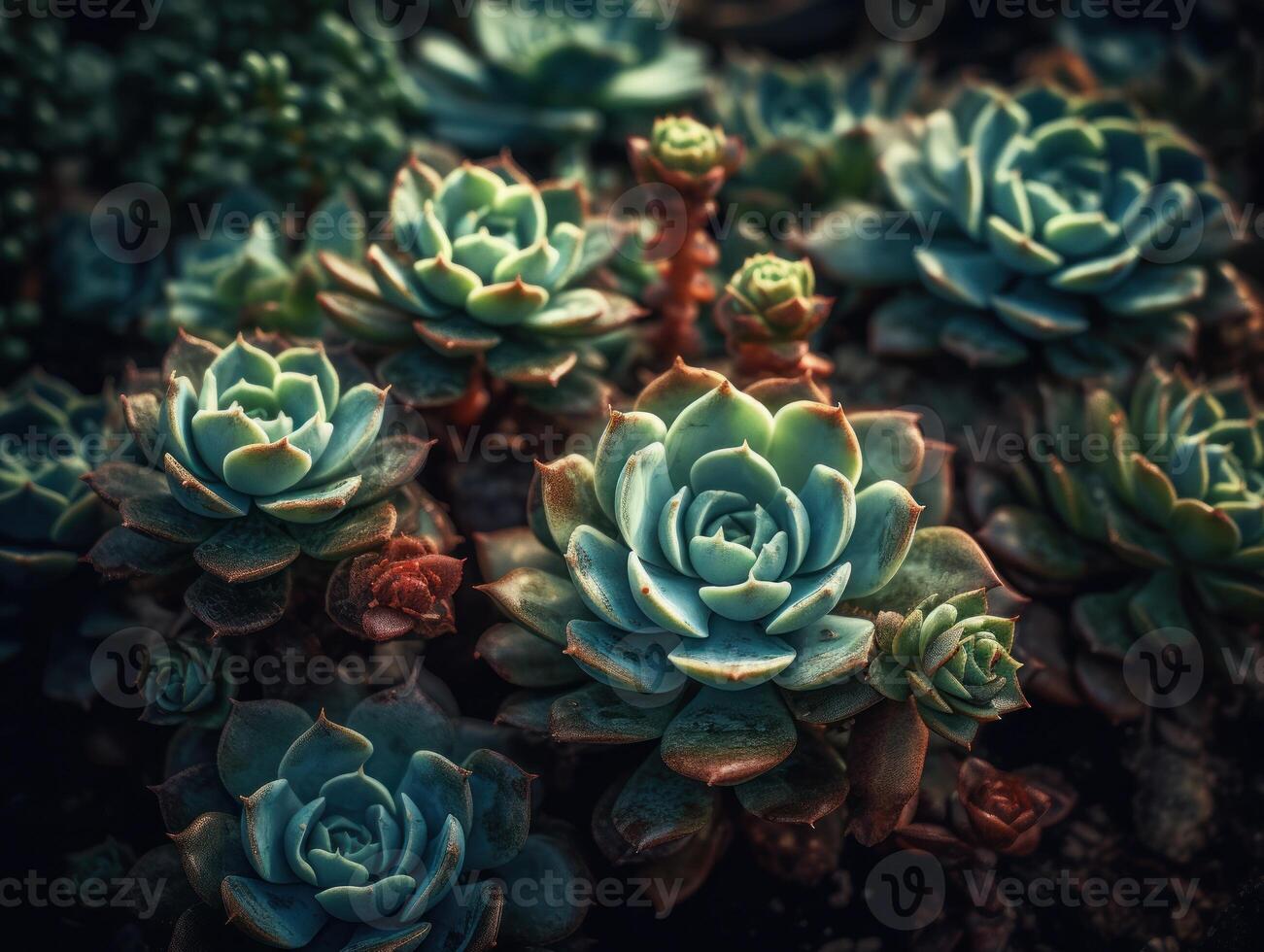 Miniature home flowers succulents and cactus in the garden Created with technology photo