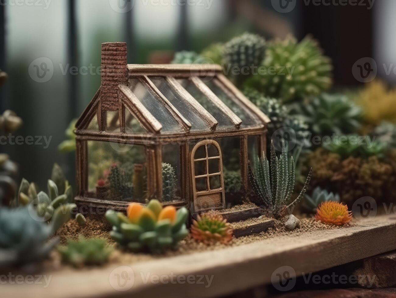 Fantasy Miniature home flowers succulents and cactus in the garden Created with technology photo